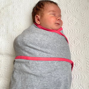 Koala Hugs Newborn Swaddle Wrap - Cool Grey/Coral