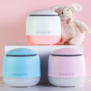 Aroma Snooze sleep aid is a humidifier, vaporiser, air purifier, red light therapy, plays white noise and pink noise, heartbeat sounds, rain sounds and lullabies plus has a voice recorder.