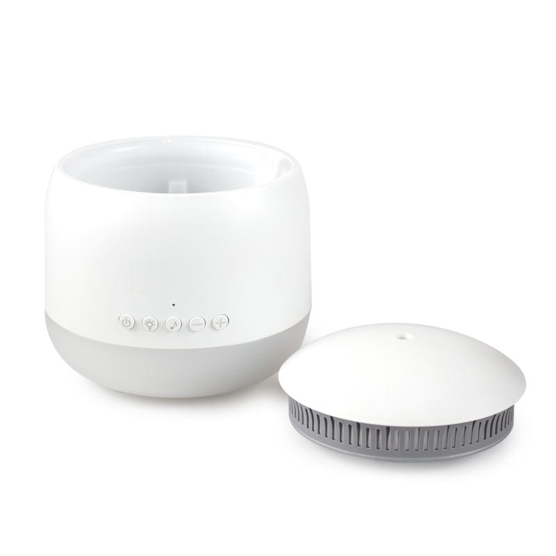 Aroma Snooze sleep aid is a humidifier, vaporiser, air purifier, red light therapy, plays white noise and pink noise, heartbeat sounds, rain sounds and lullabies plus has a voice recorder.