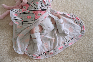 Baby sleeping bag for babies wearing a Rhino brace