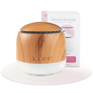 Aroma Snooze sleep aid is a humidifier, vaporiser, air purifier, red light therapy, plays white noise and pink noise, heartbeat sounds, rain sounds and lullabies plus has a voice recorder.