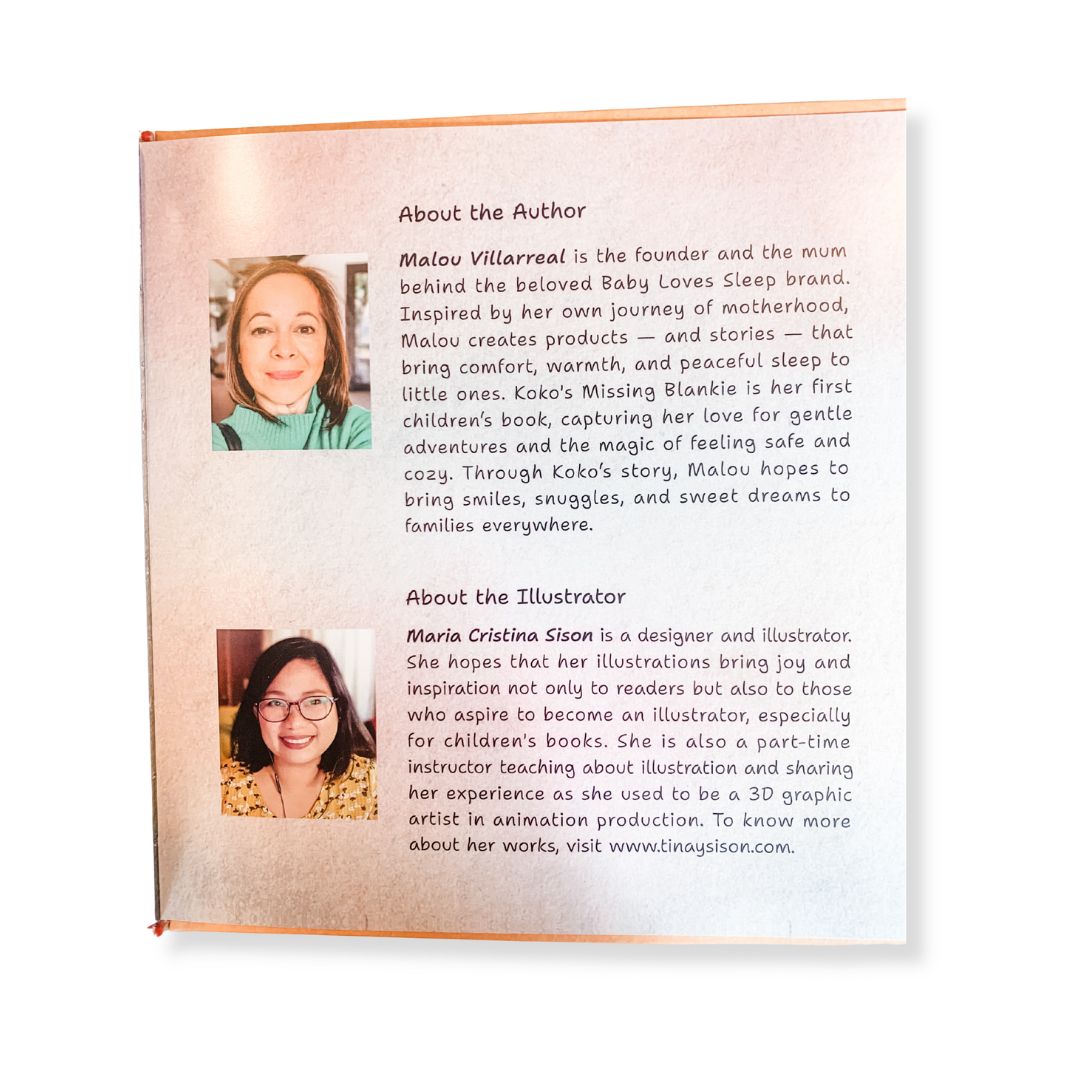 Author and illustrator information for 'Koko's Missing Blankie', an adorable children's bedtime story book