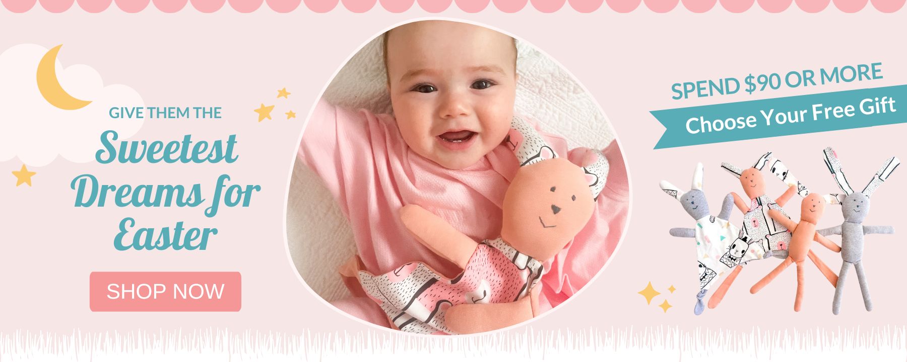 Easter Free Gift, Spend $90, Choose Bunny Hugs Doll or Blankie