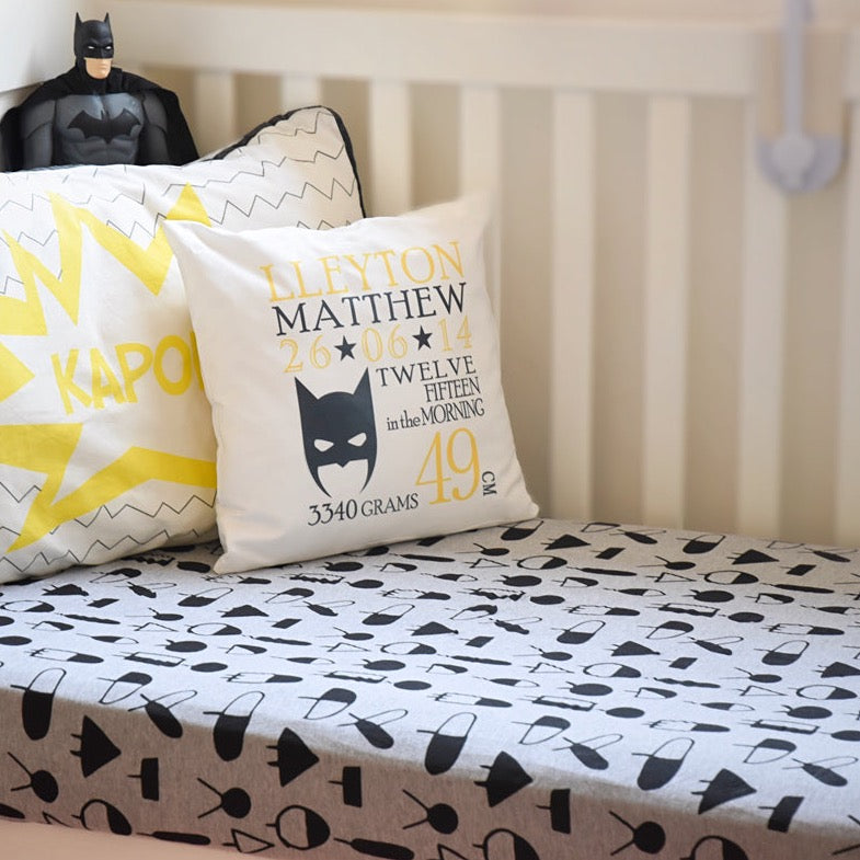 Modern geo jersey fitted cot sheets made using 100% GOTS organic cotton