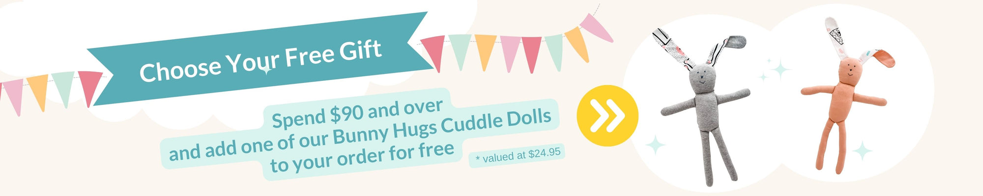 World Sleep Day, Spend $90 and Choose Your Free Bunny Hugs Cuddle Doll