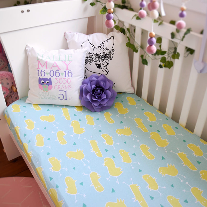Cotton jersey fitted cot sheets made using 100% GOTS organic cotton, super soft, lightweight, breathable, crease free, fits Boori cot mattress