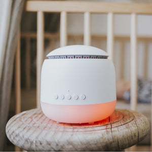 Aroma Snooze sleep aid is a humidifier, vaporiser, air purifier, red light therapy, plays white noise and pink noise, heartbeat sounds, rain sounds and lullabies plus has a voice recorder.