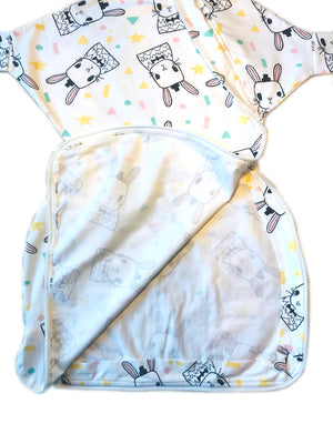 Sleepy Hugs sleep sack for gentle swaddle transitioning from swaddle to free arms, helps startle reflex for babies starting to roll
